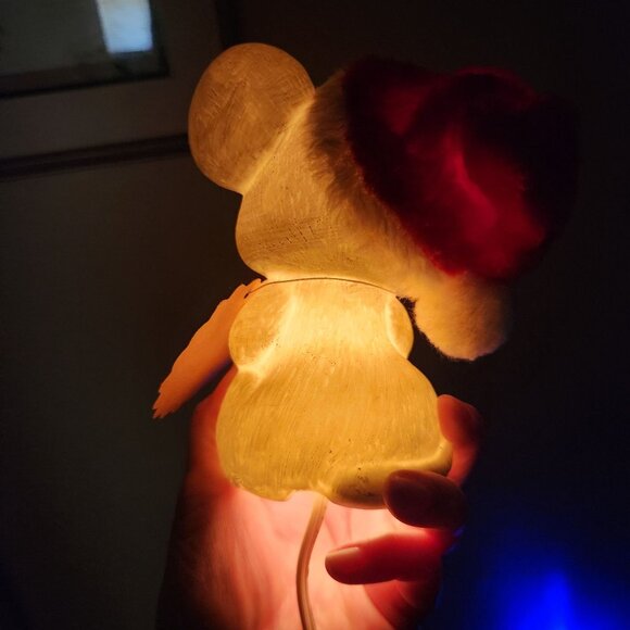 Vintage Light-Up Mouse Figurine with Santa Hat & Stocking Holiday Decor 6" H - Picture 3 of 8